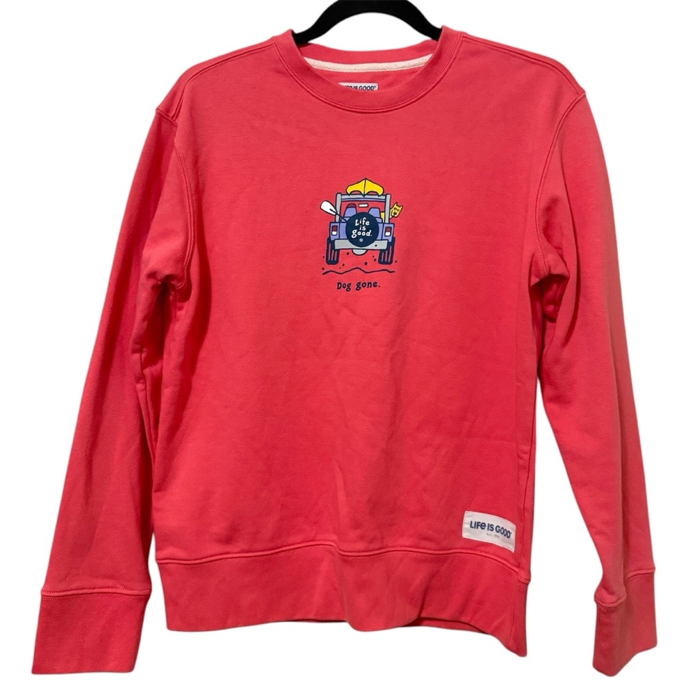 Life is Good Salmon Sweatshirt Dog Gone Jeep Sz‎ Small